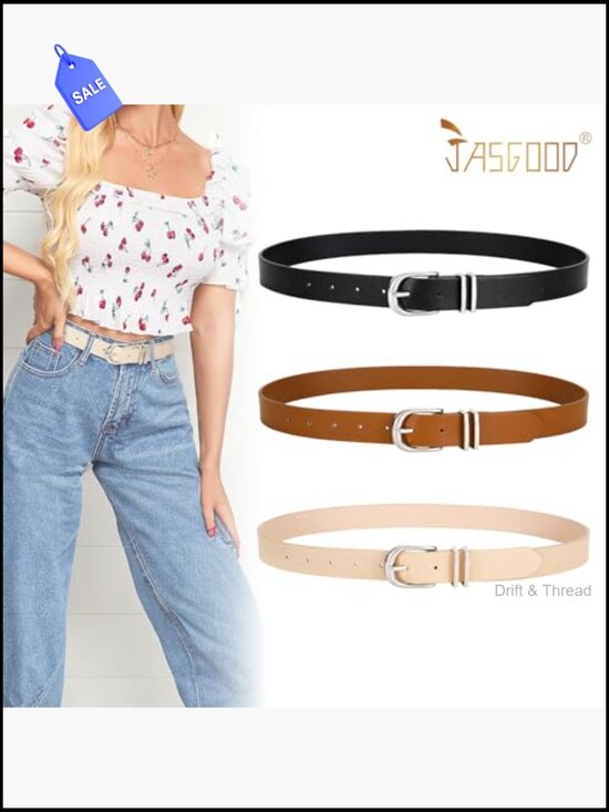 3 Pack Faux Leather Belts for Women with Gold Buckle, Adjustable Fashion Belts main image 4